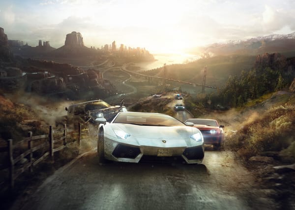Обои The Crew, Lamborghini, FORD, Ламборгини, Ubisoft Entertainment, Ubisoft Reflections, машины, Porsche, дорога, Ivory Tower, Mustang, город, забор, мост, автомобили, горы, Chevrolet Camaro, ФОРД, Police