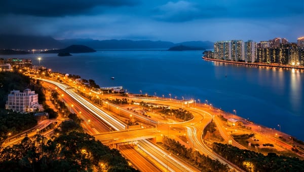 Обои Sha Tin, деревья, огни, Сатхинь, Гонконг, небоскребы, море, New Territories, КНР, небо, Hong Kong, гавань, вечер, тучи, Китай, Азия, дороги