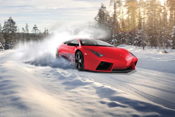 Обои Lamborghini, ревентон, Aksyonov Nikita Andreevich, снег, лес, ламборджини, заснеженная дорога, солнце, Reventon, red, зима