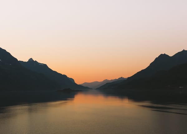 Обои islet, sunset, silhouette, mirror, Fjord, sky, reflection