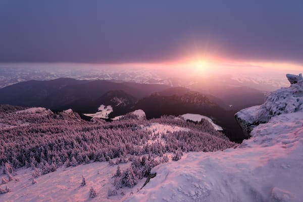 Обои Sunset, Ceahlau massif, Ocolasul Mare, Piatra Sura and Hasmas mountains, Romania