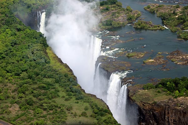 Обои тропики, Zimbabwe, река, водопад, вид сверху, Victoria Falls, обрыв