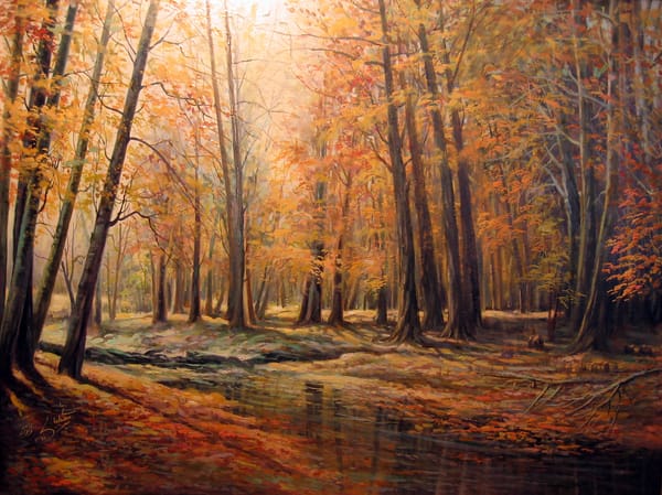 Обои Autumn, Trees, River, Leaves