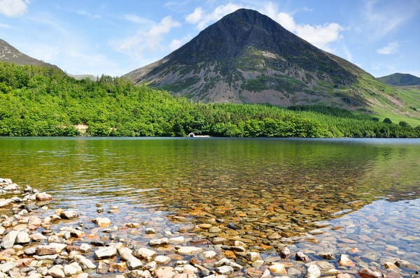 Обои Crummock Water, Lake District, гора, дно, Mellbreak, холм, камни, озеро, England, Англия