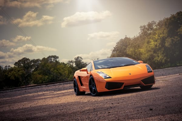 Обои Lamborghini, оранжевая, front, ламборгини, orange, деревья, блик, галлардо, небо, Gallardo, ламборджини