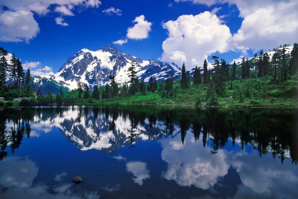Обои Mount Shuksan, отражение, озеро, лес, reflection, природа, горы