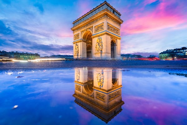 Обои Paris, arc, Европа, architecture, arc de triomphe, арка, вечер