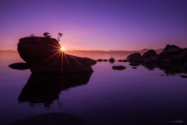 Обои lake Tahoe, Bonsai Rock, озеро, NV, рассвет, пейзаж