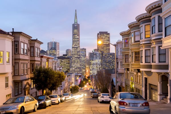 Обои Калифорния, вечер, огни, Сан-Франциско, San Francisco, улица
