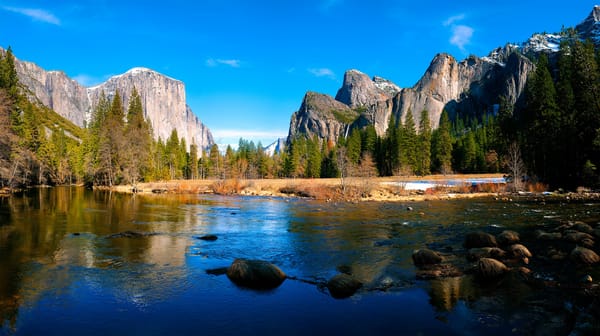 Обои Yosemite, National park, горы, Valley View, река, лес, камни, природа
