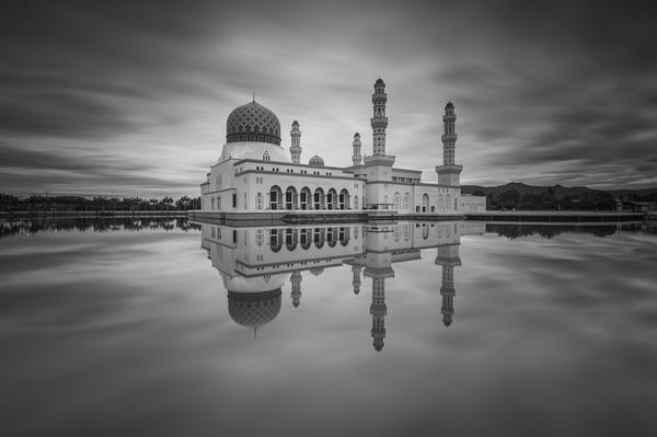 Обои Малайзия, Мечеть, Likas Бэй, отражение, облака, Сабах, Likas, Кота-Кинабалу Мечеть, зеркало
