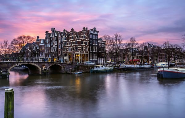Обои Нидерланды, Brouwersgracht, вечер, дома, Амстердам, Декабрь, канал, зима, огни
