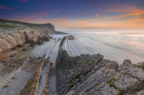 Обои закат, море, Costa Quebrada, скалы, Spain, Costa de Cantabria
