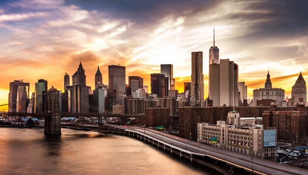 Обои США, небоскребы, Brooklyn, набережная, мост, река, дома