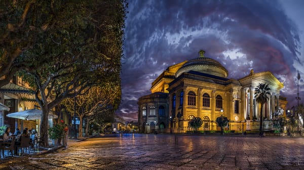 Обои Италия, Театр Массимо, мостовая, дворец, дома, улица, Teatro Massimo, ночь, Palermo, огни