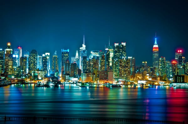 Обои Hudson river, New York city, WTC, город, огни, NY, city skyline, панорама, skyline, небоскребы, ночь