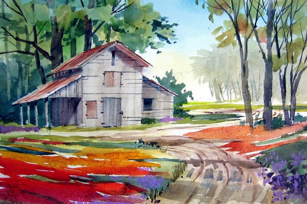 Обои пейзаж, акварель, картина, дом