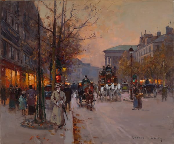 Обои Edouard Cortes, закат, осень, By the Madeleine, Париж, ретро