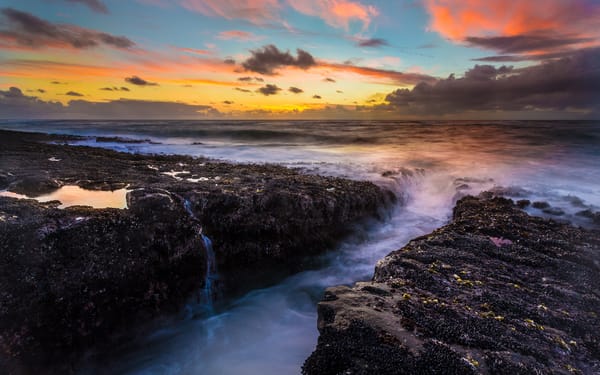 Обои камни, рассвет, берег, пейзаж, океан, Cape Arago State Park, Oregon Coast