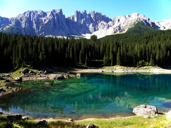 Обои Италия, Озеро Карецца, горы, Italy, Carezza Lake