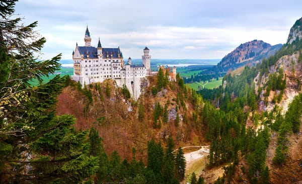Обои пейзаж, germany, замок нойшванштайн, бавария, осень, замок, скала, лес, neuschwanstein castle, bavaria, германия