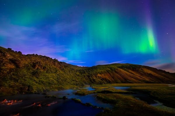 Обои звёзды, полярное сияние, iceland, ландманналаугар, исландия, northern lights, aurora borealis, landmannalaugar