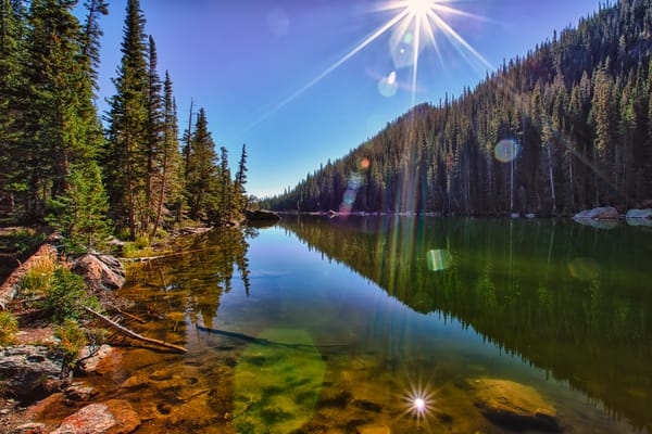 Обои деревья, dream lake, озеро, rocky mountain national park, пейзаж