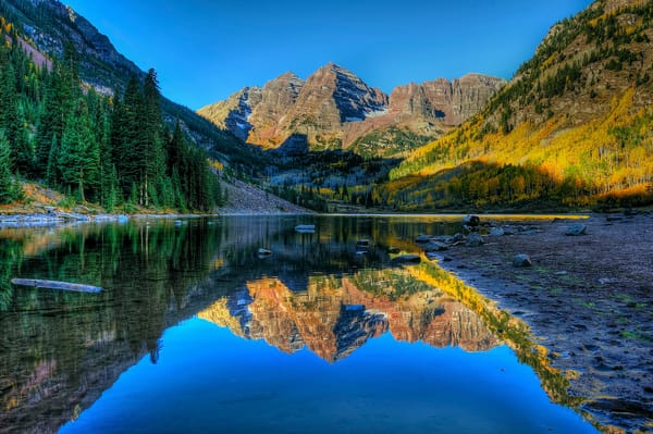Обои горы, maroon bells, колорадо, aspen, озеро, maroon lake, colorado, аспен, лес, отражение, марун-беллс, usa