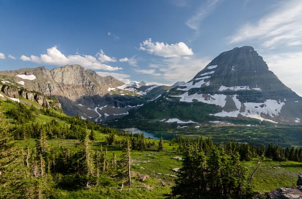 Обои деревья, озеро, пейзаж, hidden lake, glacier national park, горы