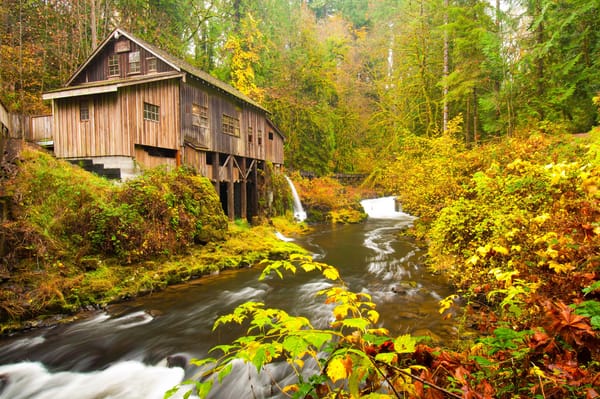 Обои осень, grist mill в округе кларк, cedar creek, вашингтон, река