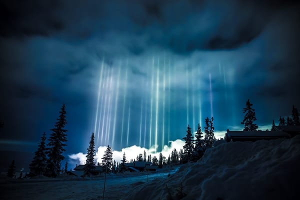 Обои Зима, СИЯНИЕ, СЕВЕР, light pillars, норвегия, winter, norway, световые столбы