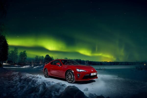 Обои небо, северное сияние, Зима, toyota