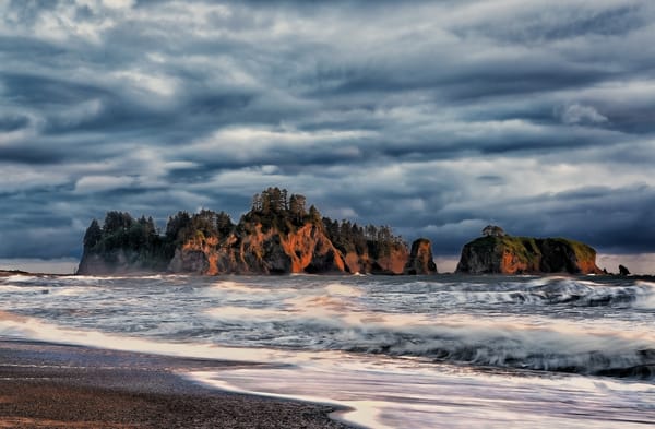 Обои usa, sunset on rialto rocks, washington, la push