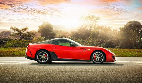 Обои деревья, спорткар, феррари, ferrari 599 gto