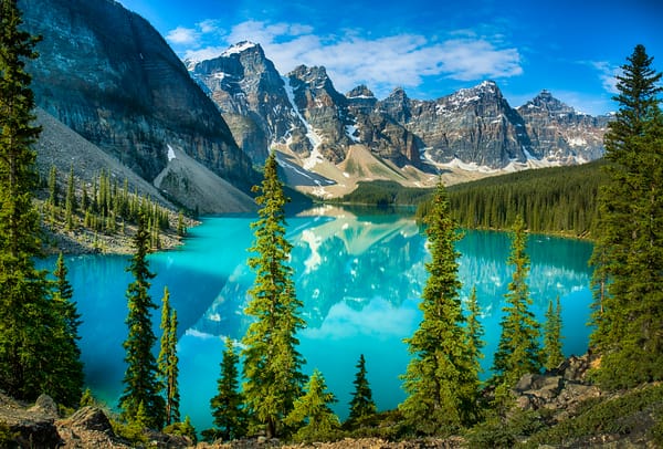 Обои Lake Moraine, Canada, горы, деревья, пейзаж, Озеро Морейн, скалы, Альберта, Канада, озеро