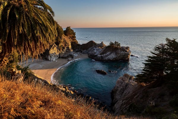 Обои McWay Falls, Julia Pfeiffer Burns State Park, закат, California s Big Sur region