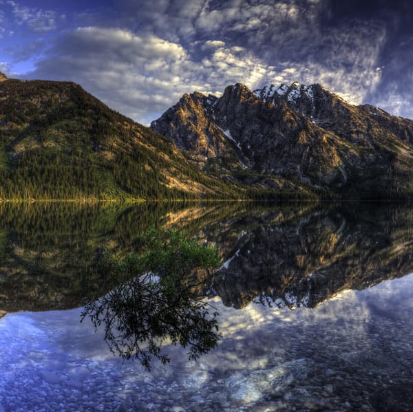 Обои Jenny Lake, Grand Teton National Park, горы, деревья, пейзаж, отражение, озеро, закат
