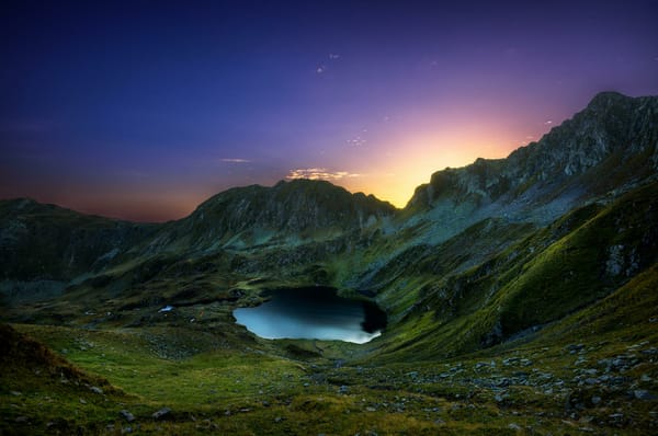 Обои Восход солнца, долина, Fagaras, ледник