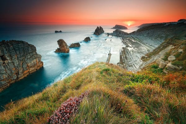 Обои Costa Quebrada, закат, Arnia, Cantabria