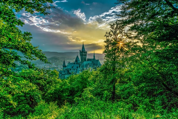 Обои Schloss Wernigerode, Германия, пейзаж, закат, Замок Вернигероде
