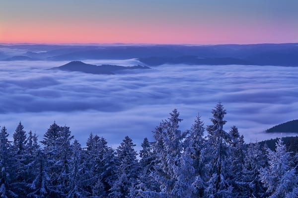 Обои Kinzig Valley, облака, зима, пейзаж, деревья, горы, Германия, Шварцвальд, закат, Долина