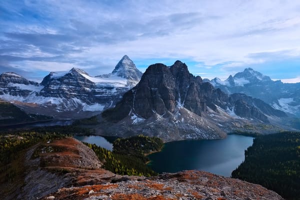 Обои Assiniboine Park, закат, пейзаж, British Columbia, озеро, Британская Колумбия, Скалистые Горы