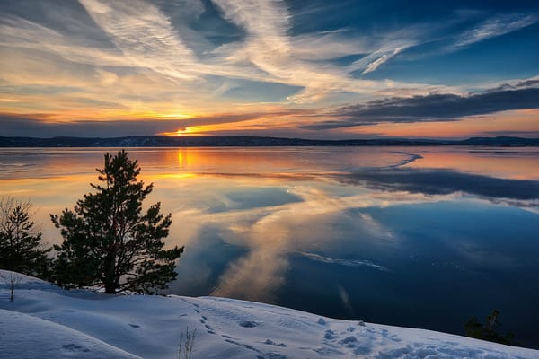 Обои Hvervenbukta, море, дерево, пейзаж, зима, Акерсхус, небо, Хвервенбукта, Норвегия, закат, Norway