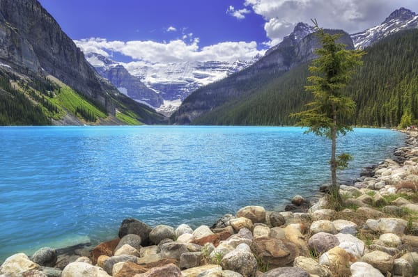 Обои Озеро Луиз, озеро, Alberta, Lake Louise, пейзаж, Канада, Fairview Mountain, скалы, деревья, горы
