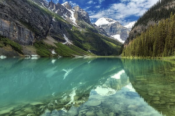 Обои Озеро Луиз, Lake Louise, деревья, озеро, Alberta, Канада, Fairview Mountain, горы, пейзаж, скалы