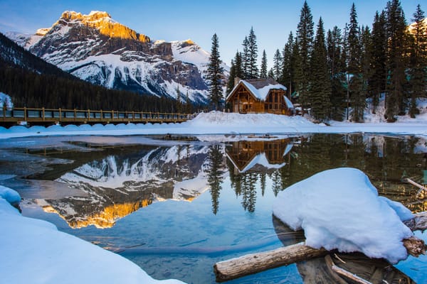 Обои Emerald Lake, деревья, пейзаж, Canada, Ontario, зима, Эмералд озеро, горы