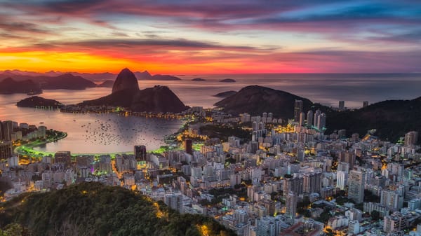 Обои RIo de Janeiro, город, сумерки, Рио-де-Жанейро, ночные города, Бразилия