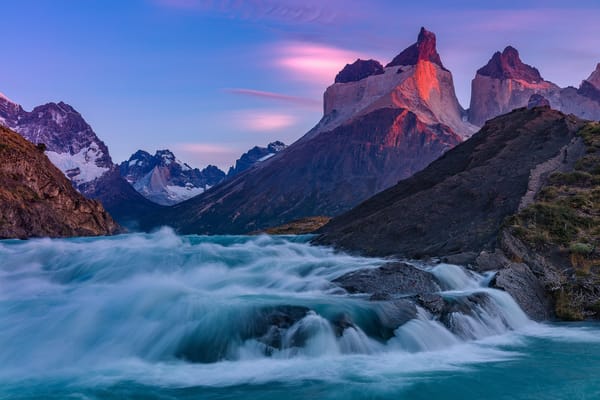Обои Salto Grande Waterfall, река, Torres del Paine National Park, Торрес-дель-Пайне, Патогония, водопад, Река Пайн, Водопад Сальто-Гранде, Чили, Chile, Patagonia, Paine River, горы