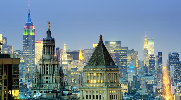 Обои Manhattan, крыши, здания, панорама, Chrysler Building, Крайслер-билдинг, Financial District, NYC, город, Эмпайр-стейт-билдинг, Нью-Йорк, США, Midtown, New York City, вечер, небоскребы, Empire State Building, высотки, New York, огни, Мидтаун, USA