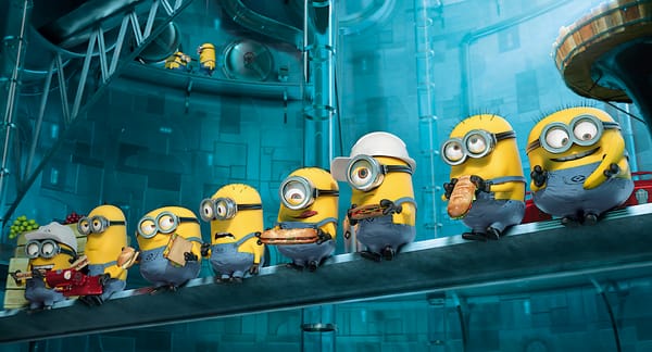 Обои Гадкий Я 2, Minions, Миньоны, бургеры, Despicable Me 2, каска, еда